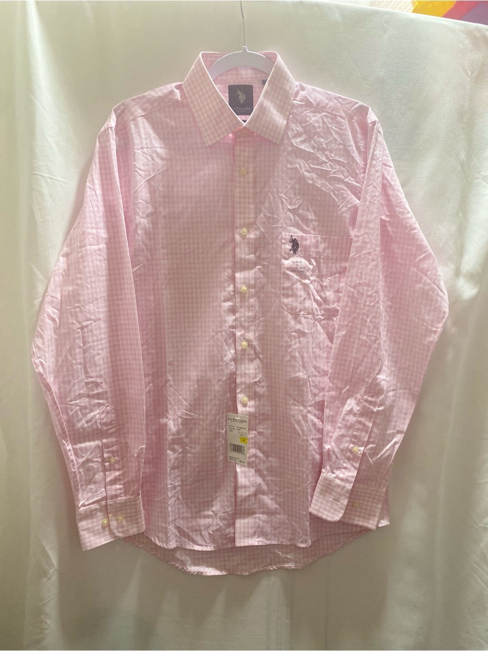 U.S. Polo Assn. Slim Fit Check Dress Shirt Medium 15-15 1/2 34/35 Pink 81228SSTB